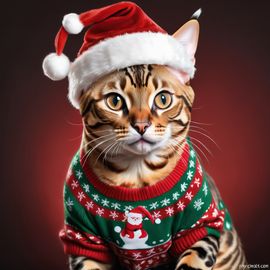 bengal-cat-christmas-sweater-santa-hat-festive-b6f7a7733cd44a868d86ed93c8d7f426