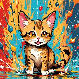 bengal cat in pollock's drip technique, capturing dynamic and colorful modern art.