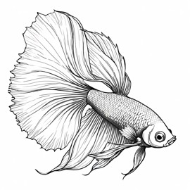 pencil sketch drawing of betta fish, detailed line art in black and white, capturing a timeless and elegant representation.