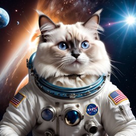 birman cat as astronaut in space, wearing spacesuit, highly detailed and lifelike.