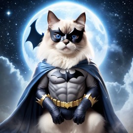 birman cat as batman, ethereal and majestic, wearing batman suit and mask.