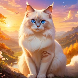 birman cat during golden hour, with a celestial and magical atmosphere, capturing their beauty in a dreamy setting.