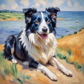 border collie in the style of cezanne, highlighting classic brush strokes and an elegant, timeless look.