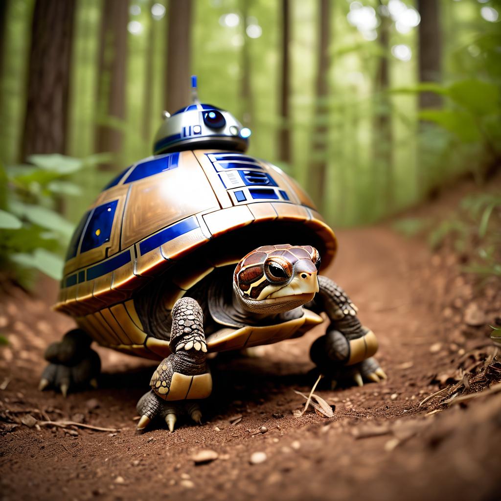 box turtle turtle/tortoise as r2d2 from star wars, dressed as r2d2 in a detailed star wars scene.