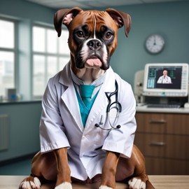 boxer as a doctor with extreme detail in a studio setting, lifelike and high resolution.