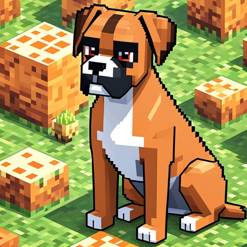 boxer as a minecraft character in pixel graphics, capturing the charm of the blocky minecraft universe.