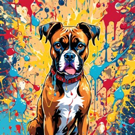 boxer in pollock's drip technique, capturing dynamic and colorful modern art.