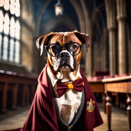 boxer as harry potter, with glasses and hogwarts setting, capturing the magical and epic essence.