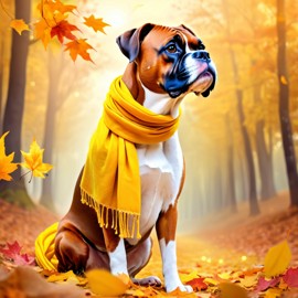 boxer in a yellow scarf, ethereal and magical style.