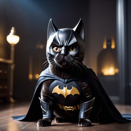 british shorthair cat as batman, wearing batman suit and mask, highly detailed and vibrant.