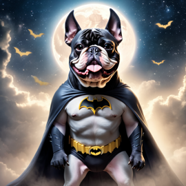 bulldog as batman, ethereal and majestic, wearing batman suit and mask.