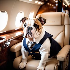 bulldog-gulfstream-private-jet-elegant-clothing-posh-happy-53dd896004d842f1bf98717fb75b0d8e