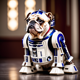 bulldog as r2d2 from star wars, dressed as r2d2 in a detailed star wars scene.