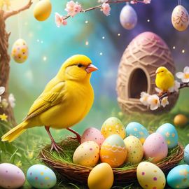 canary-bird-magical-easter-colorful-eggs-ethereal-dreamy-bd3e0b012ae344ba84320b5a09c2829c