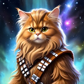 chartreux cat as chewbacca from star wars, ethereal and magical.