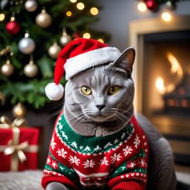 chartreux-cat-christmas-sweater-santa-hat-festive-25c92b94ea02482a94e56de56b7aed9c