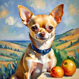 chihuahua in the style of cezanne, highlighting classic brush strokes and an elegant, timeless look.