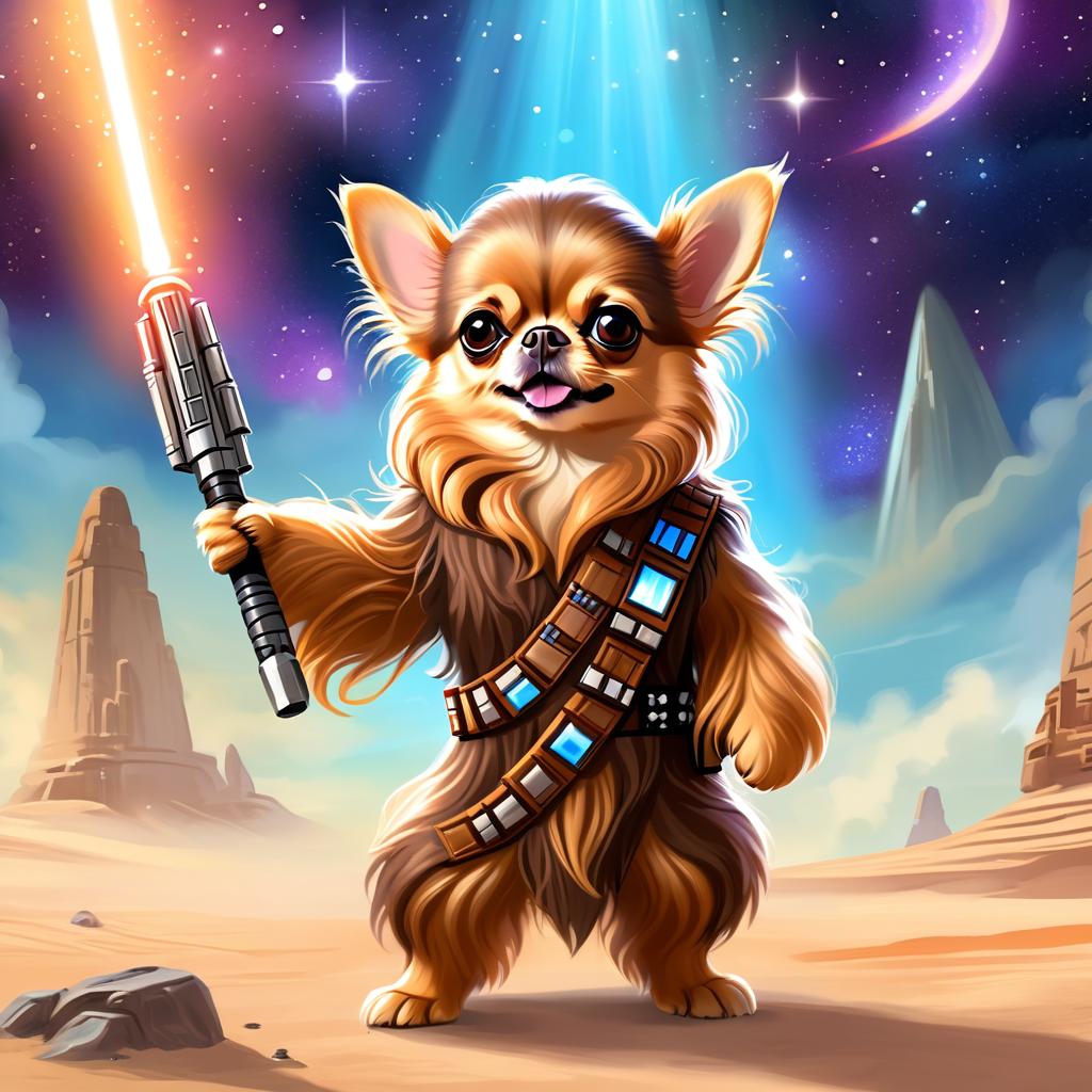 chihuahua as chewbacca from star wars, ethereal and magical.