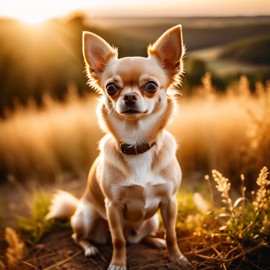 chihuahua in golden hour light, highlighting their beauty in nature with a moody and detailed atmosphere.