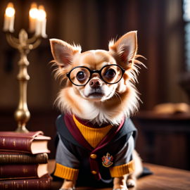 chihuahua as harry potter, with glasses and hogwarts setting, capturing the magical and epic essence.