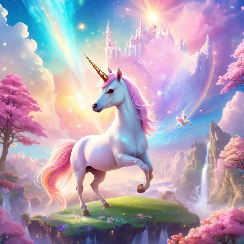 chihuahua as a unicorn in a magical fairytale environment, capturing an ethereal and majestic scene.