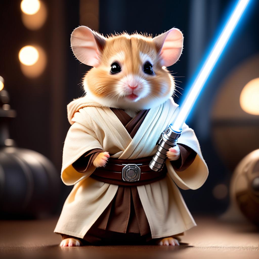 chinese hamster as a jedi knight, featuring a lightsaber and a star wars environment in a high-detail, epic style.