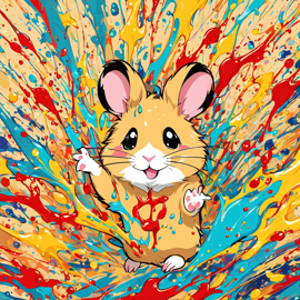 chinese hamster in pollock's drip technique, capturing dynamic and colorful modern art.