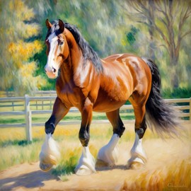 clydesdale horse in the style of renoir, showcasing classic artistic brush strokes and timeless elegance.