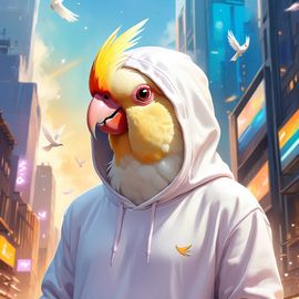 cockatiel-bird-white-hoodie-magical-ethereal-urban-setting-cute-happy-23544a280b994c74ad4a6579a3ec8948