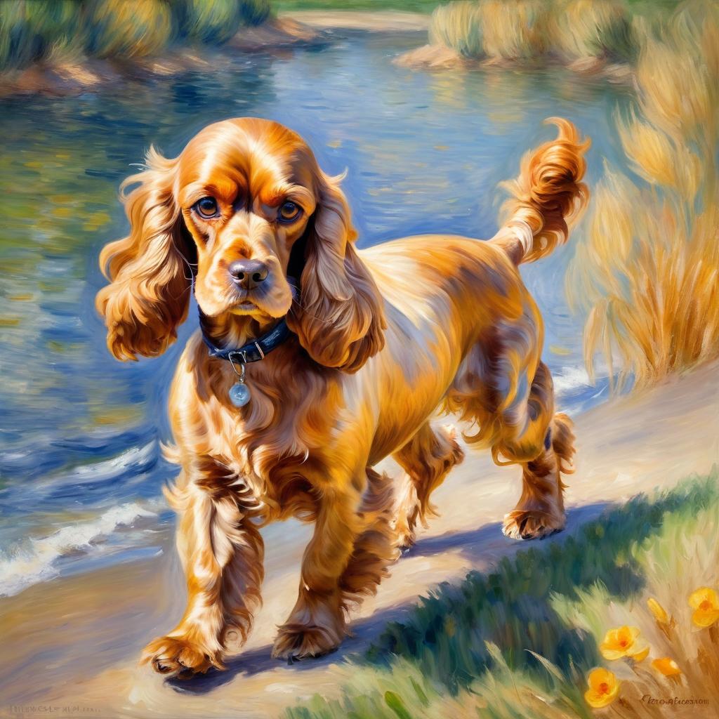 cocker spaniel in the style of renoir, showcasing classic artistic brush strokes and timeless elegance.