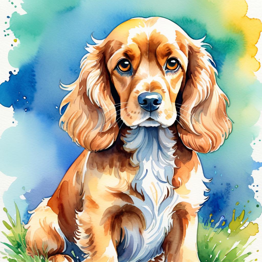 watercolor illustration of cocker spaniel in children's book style, vibrant and detailed, drawn by don freedman.