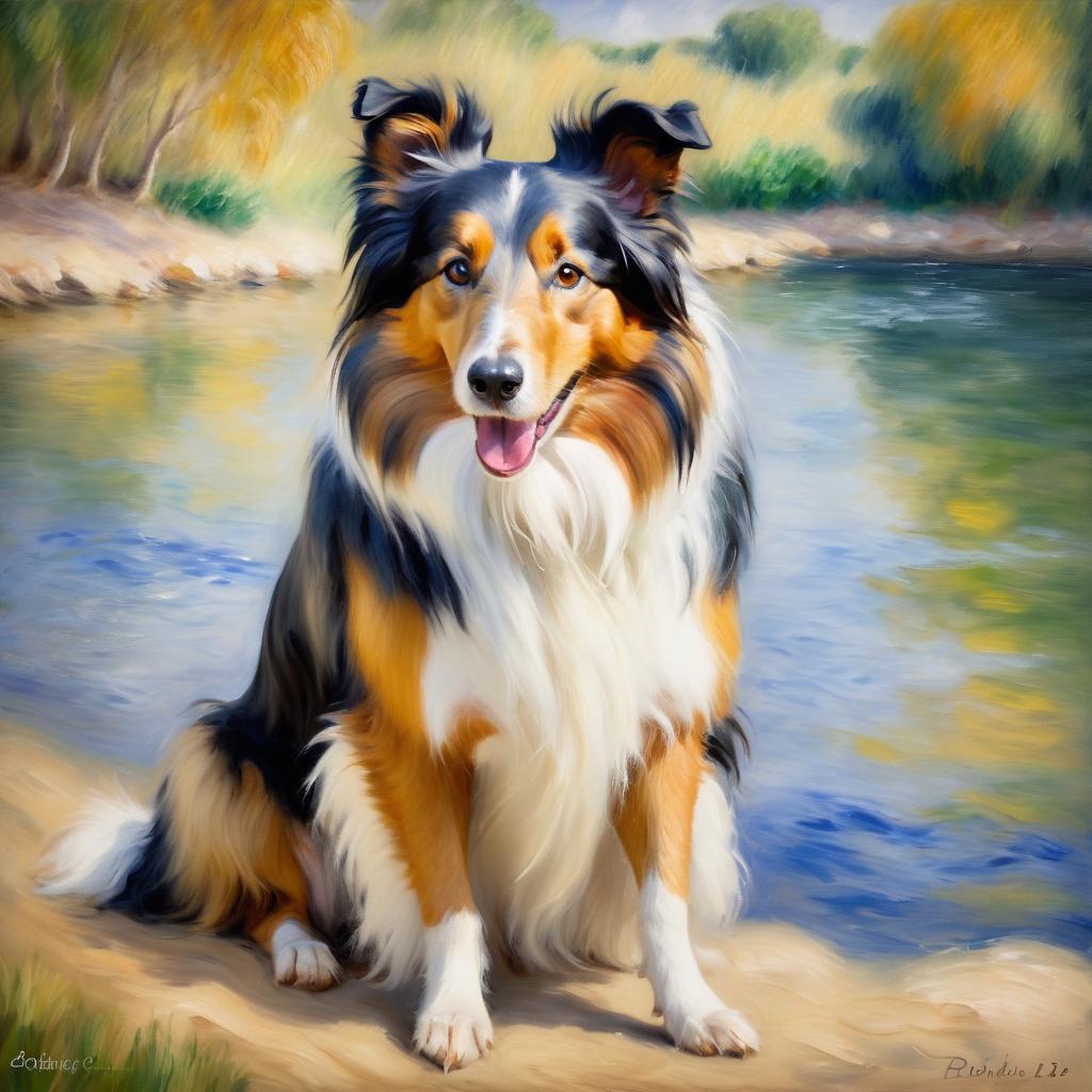 collie in the style of renoir, showcasing classic artistic brush strokes and timeless elegance.