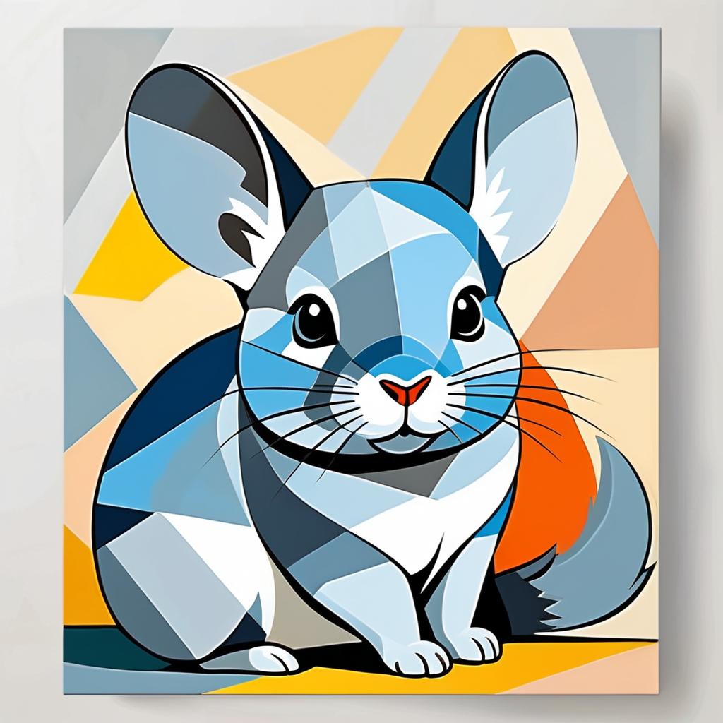 abstract cubism style portrait of standard grey chinchilla inspired by picasso, blending creativity and classic art in a bold representation.