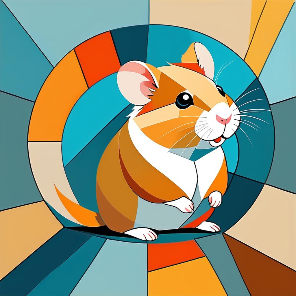 abstract cubism style portrait of syrian hamster inspired by picasso, blending creativity and classic art in a bold representation.