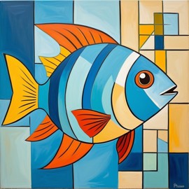 abstract cubism style portrait of molly fish inspired by picasso, blending creativity and classic art in a bold representation.