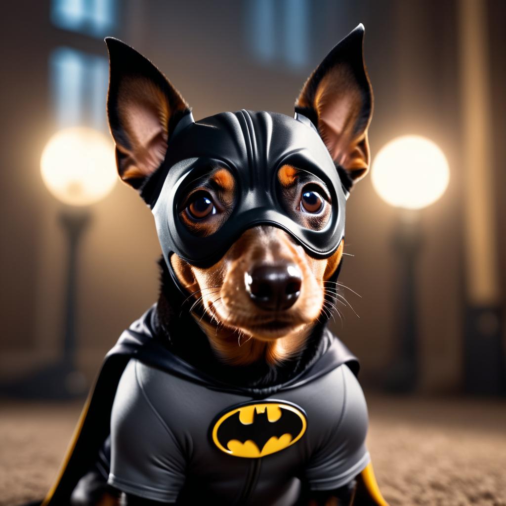 dachshund as batman, wearing batman suit and mask, highly detailed and vibrant.