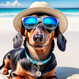 dachshund-beach-white-sand-blue-sea-sunglasses-summer-hat-21ca6ad8b33b401badd6df1abe4219e4