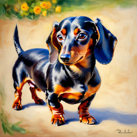 dachshund in the style of renoir, showcasing classic artistic brush strokes and timeless elegance.