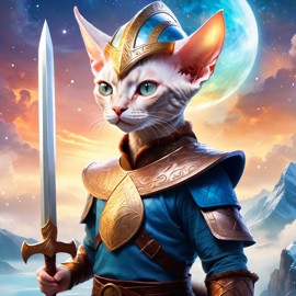 devon rex cat as a viking, wearing traditional armor and helmet, in a magical viking environment.