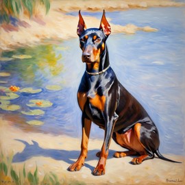 doberman pinscher in the style of renoir, showcasing classic artistic brush strokes and timeless elegance.