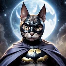 domestic shorthair cat as batman, ethereal and majestic, wearing batman suit and mask.