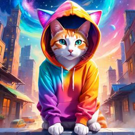 domestic-shorthair-cat-colorful-hoodie-magical-urban-background-cute-happy-5ba5d67c476949b09f7447a07f7c37c9