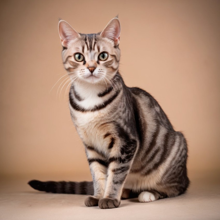 domestic shorthair cat with a diffused background, capturing their natural beauty in a cute and elegant pose.