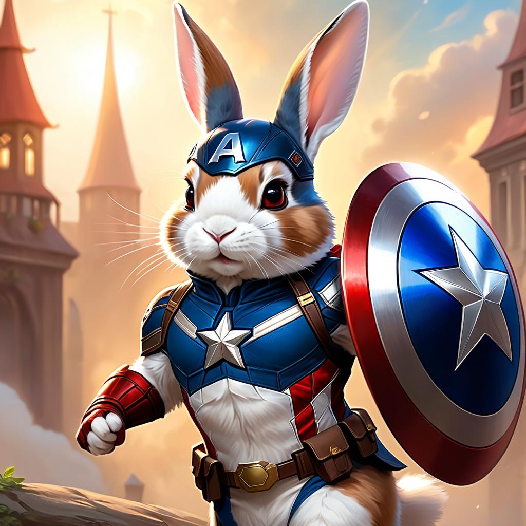 dutch rabbit as captain america from avengers, ethereal and magical.