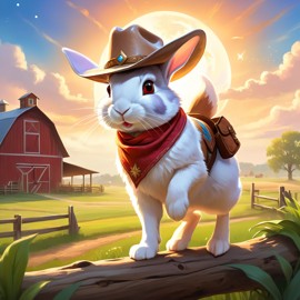 dutch rabbit as a cowboy wearing a hat, in the midwest countryside, on a farm.