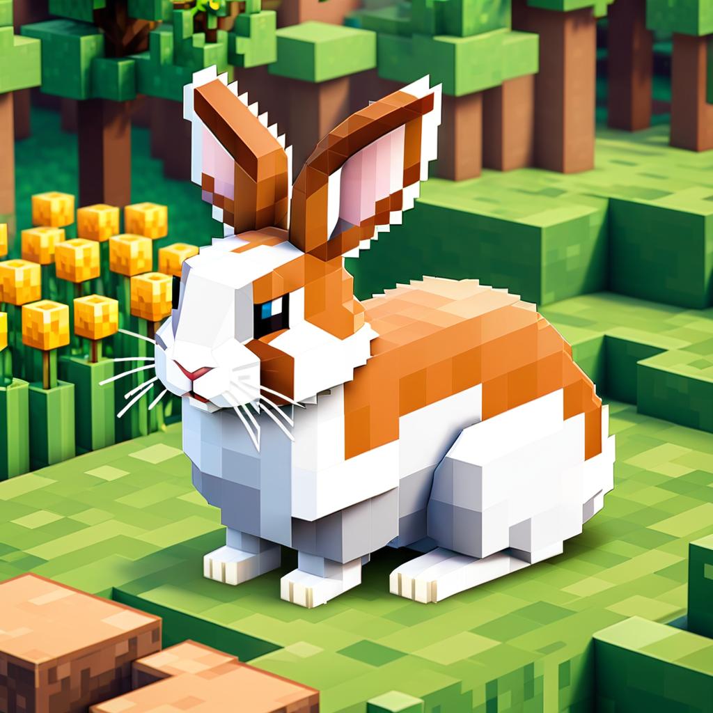 dutch rabbit as a minecraft character in pixel graphics, capturing the charm of the blocky minecraft universe.