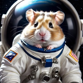 dwarf campbell russian hamster as astronaut in space, wearing spacesuit, highly detailed and lifelike.