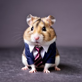 dwarf campbell russian hamster in a stylish shirt and tie, with a diffused background, capturing their cute and professional side.