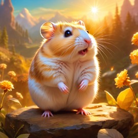 dwarf campbell russian hamster during golden hour, with a celestial and magical atmosphere, capturing their beauty in a dreamy setting.