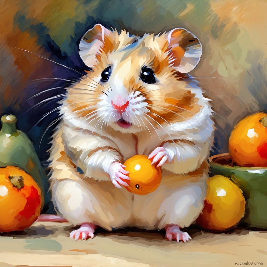 dwarf campbell russian hamster in the style of cezanne, highlighting classic brush strokes and an elegant, timeless look.